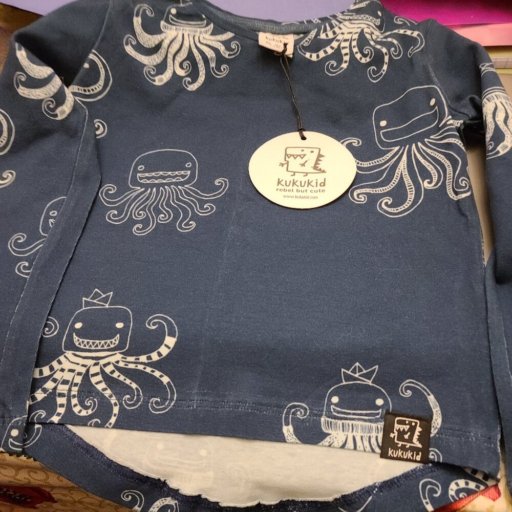 KUKUKIDS GIRL'S MARITIME THEME LONG-SLEEVE OCTOPUS TOP-NWT SIZE 1-2 YEARS